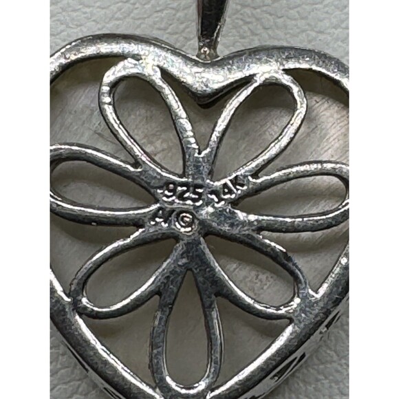 Sterling 14K Heart Pendant Dainty Necklace Mother of Pearl 19" Chain Stamped - Picture 5 of 7